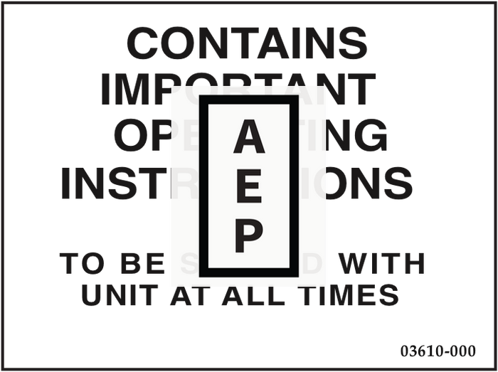 Upright 03610-000 Decal, Contains Important Operating Instructions