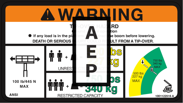 JLG 1001122516 Decal Warning Dual Cap