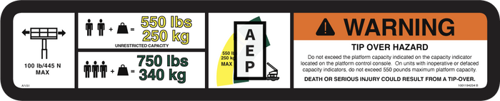 JLG 1001194234 Decal Warning Max Cap Ansi