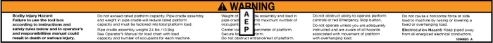 Genie 1296823 Warning- Pipe Cradle