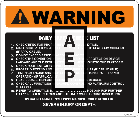 JLG 1702936 Decal Warn