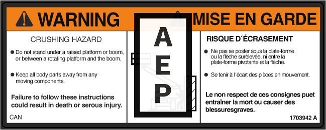 JLG 1703942 Decal Warning Crushing Can