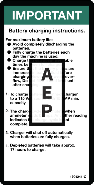 JLG 1704241 Decal Charging Instructions