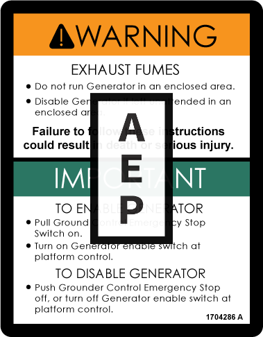 JLG 1704286 Decal Generator Danger Eng