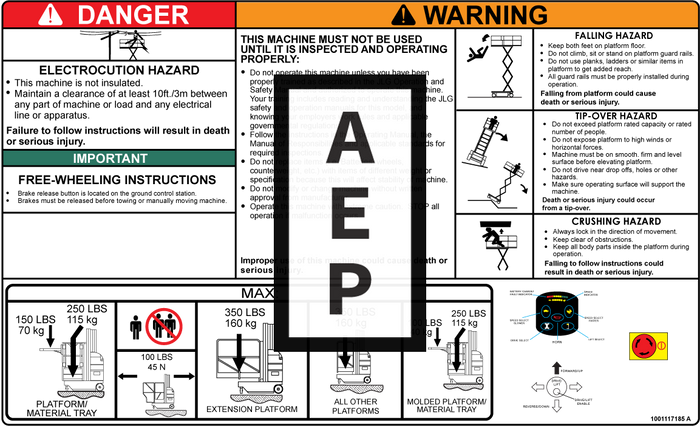 JLG 1705046 Decal Warning Instruction