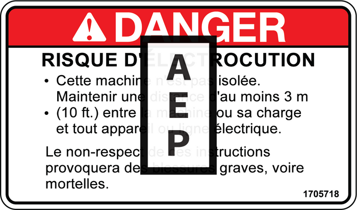 JLG 1705718 Decal Warning Elect Csa