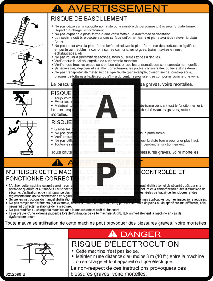 JLG 3252098 Decal Nameplate Danger Warning Csa