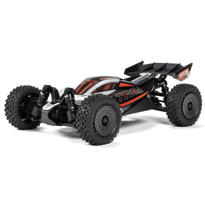 ARRMA TYPHON GROM 223S BLX – front 3/4 view with body shell, silver/black/red livery