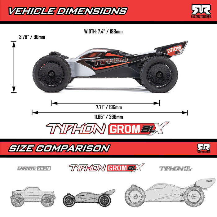 ARRMA TYPHON GROM 223S BLX – included electronics and features infographic