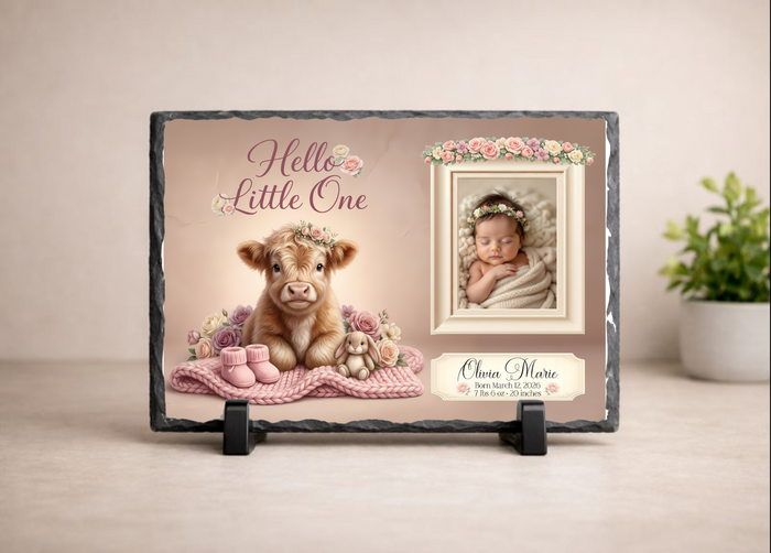 Baby Birth Announcement Slate– 6×8 | Personalized Stone Plaque with Your Image