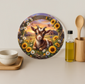 Baby Goat Sunflower Farm Round Glass Cutting Board-Round 12"