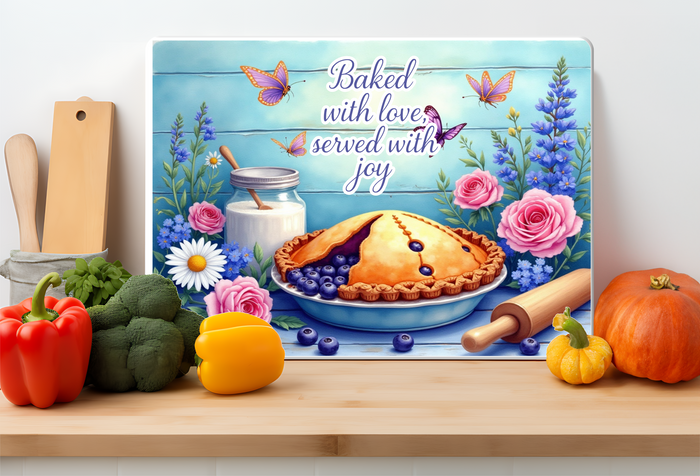 Baked with Love, Served with Joy Blueberry Pie Glass Cutting Board