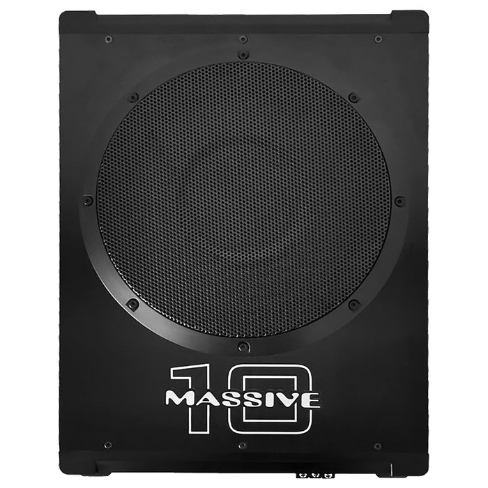 BOOM10 - 10" 300 Watts RMS Hideaway Under Seat Powered Subwoofer, Clip LED, Bass Boost, 180º Phase Shift