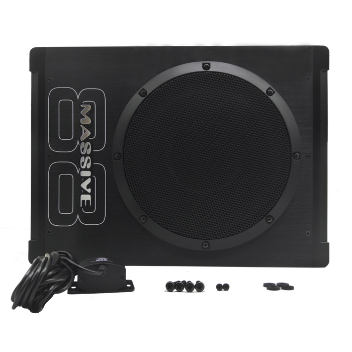BOOM88 - 8" 200 Watts RMS Hideaway Under Seat Powered Subwoofer, Clip LED, Bass Boost