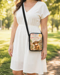 Bringing a Little Moo-shine Highland Cow Crossbody Purse shown worn as an over-the-shoulder purse
