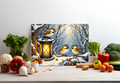Chickadees by Lantern Winter Glass Cutting Board