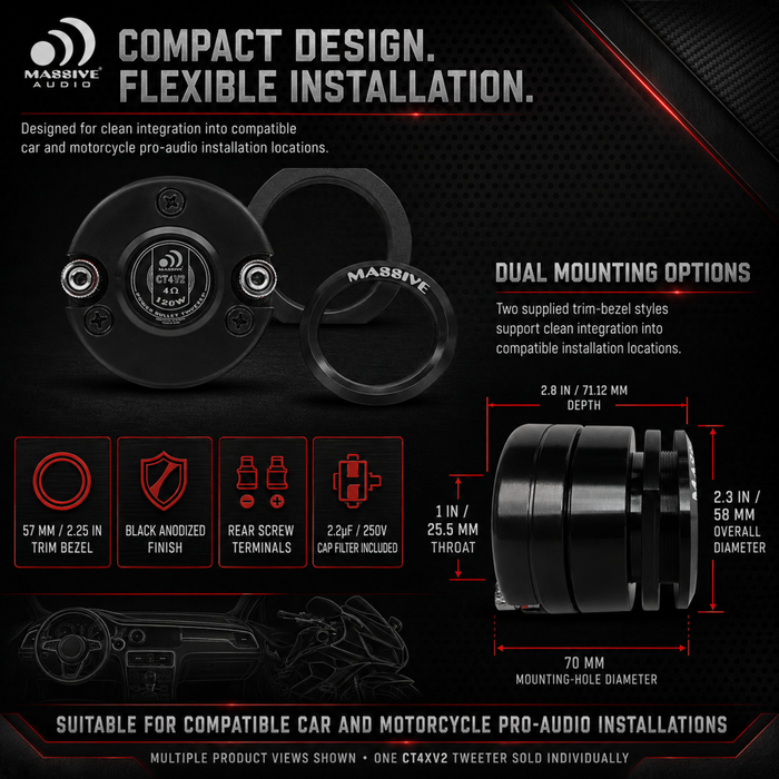 CT4XV2 - 4 Ohm 25mm Power Bullet Titanium Tweeter AMS Rated