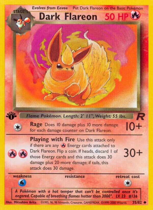 Dark Flareon 1st EDITION Team Rocket #35/82 Pokemon Trading Card