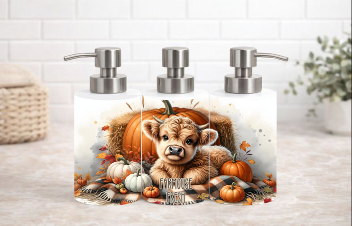 Fall Highland Cow Pumpkin Soap & Lotion Dispenser – 18 oz
