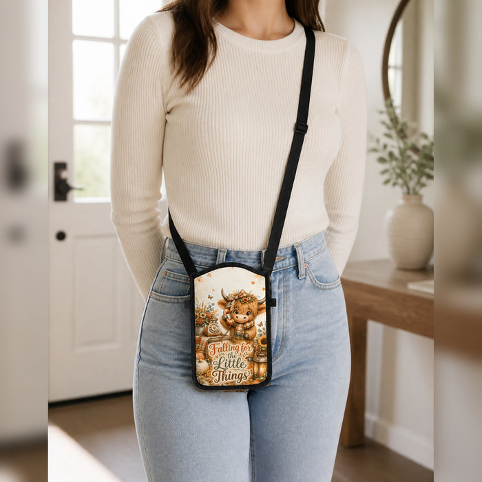 Falling for the Little Things Highland cow cellphone purse