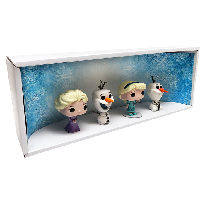 FROZEN - Single Row Display Case with Backdrop Insert, Wall Mountable & Stackable Pop Shelf, Corrugated Cardboard