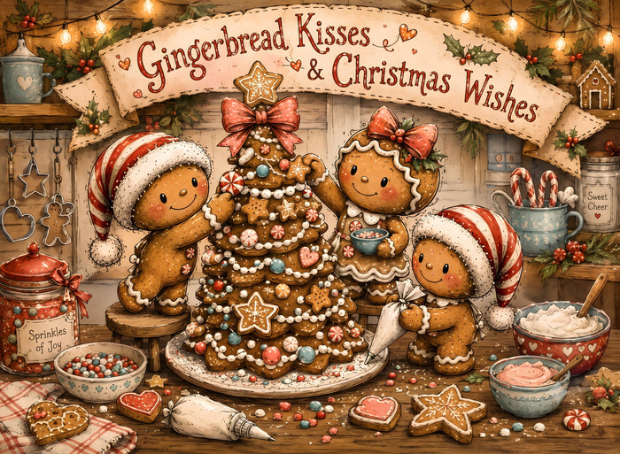 Gingerbread Kisses and Christmas Wishes glass cutting board