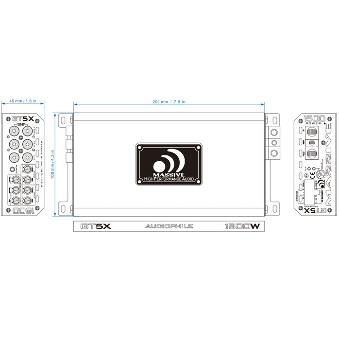 GT5X - 115 Watts RMS x 4 @ 2 Ohm + 510 Watts @ 1 Ohm 5-CH Amplifier With Bass Remote