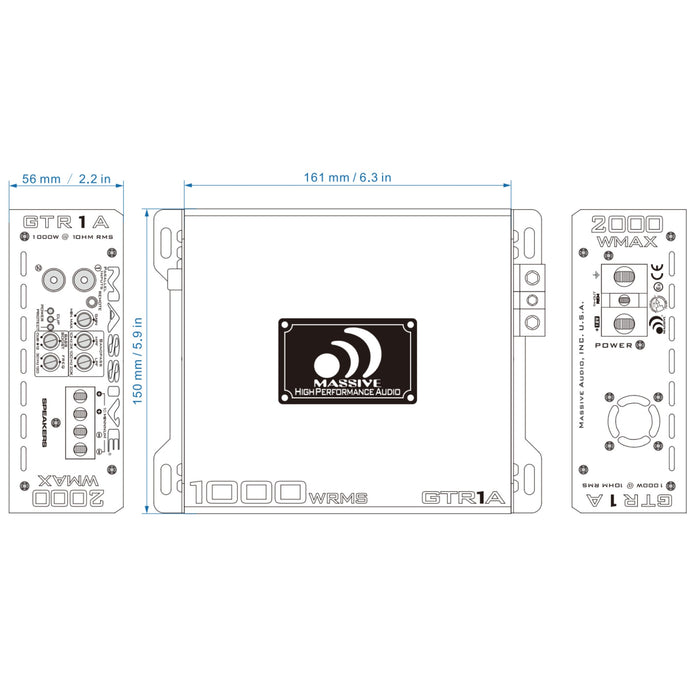 GTR1A - 1060 Watt RMS @ 1 Ohm Mono Block GT Series Full Range Amplifier With Bass Remote