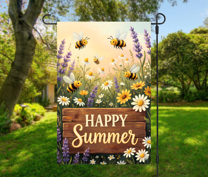 Happy Summer Bees & Wildflowers-12 × 18 Garden Flag (Single-Sided)