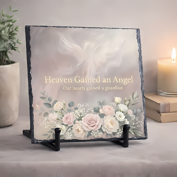 Heaven Gained an Angel 6x6 Memorial Slate – Sympathy Gift – Remembrance Plaque – Bereavement Decor