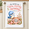 16 x 24 Christian kitchen towel with bluebird and Lamentations 3:23