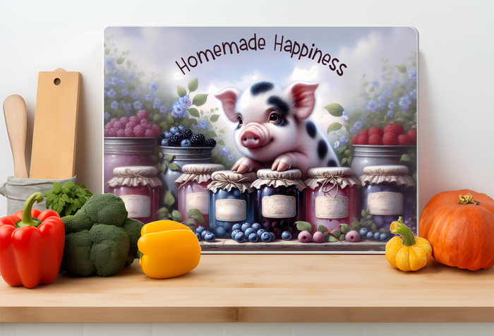 Homemade Happiness Pig Kitchen Glass Cutting Board