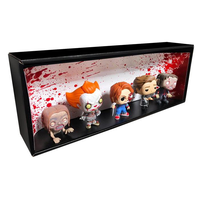 HORROR - Single Row Display Case with Backdrop Insert, Wall Mountable & Stackable Pop Shelf, Corrugated Cardboard