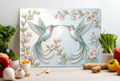 Hummingbird Pair Glass Cutting Board – Elegant Floral Bird Kitchen Decor
