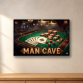 Man Cave Poker Night aluminum sign in a room mockup