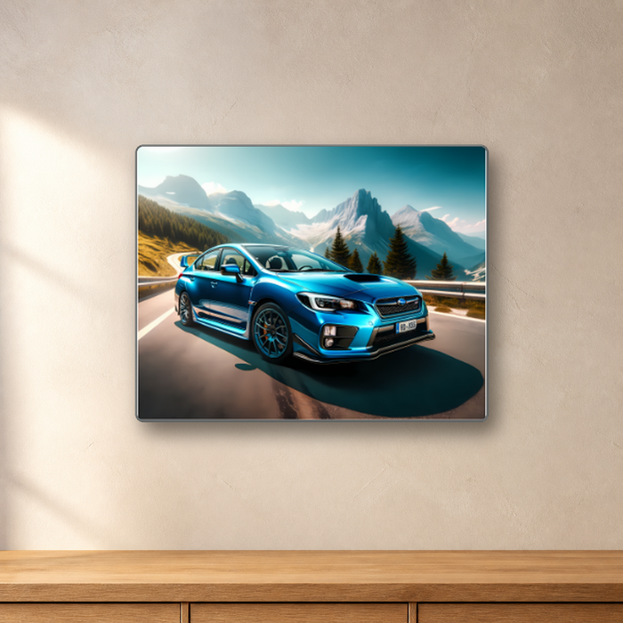 Mountain Road Sports Car aluminum sign in a room mockup