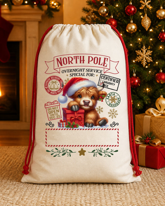 North Pole Teddy Bear Personalized Santa Sack canvas gift sack