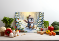 Penguin Sledding Winter Forest Glass Cutting Board