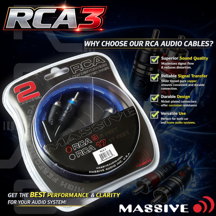 RCA 3 - 3 Foot Blue Translucent Twisted Pair RCA Cable Connectors