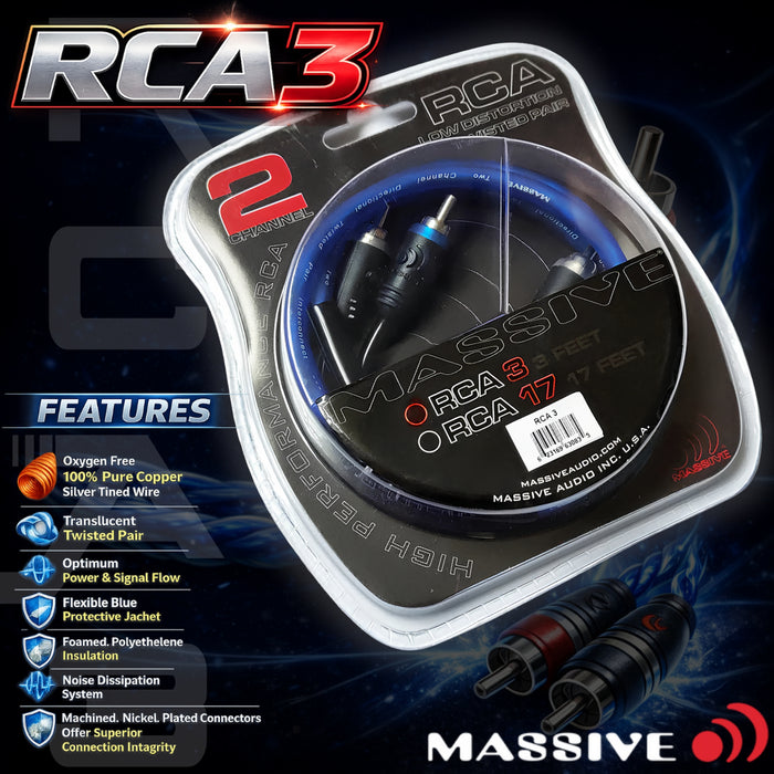 RCA 3 - 3 Foot Blue Translucent Twisted Pair RCA Cable Connectors