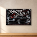 Respect the Build Muscle Car aluminum sign in a room mockup