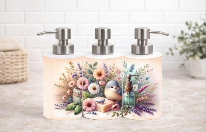 Soft Floral Bird Soap & Lotion Dispenser – 18 oz