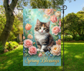 Spring Blessings Floral Kitten-12 × 18 Garden Flag (Single-Sided)