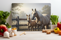 Summer Horse & Foal Glass Cutting Board – Farmhouse Kitchen Decor