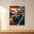 Sunset Mountain Road Sports Car aluminum sign in a room mockup