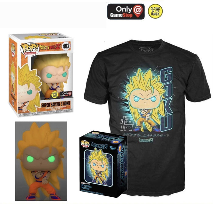 Super Saiyan 3 Goku (Glow in the Dark) Pop & Tee Size L (GameStop)