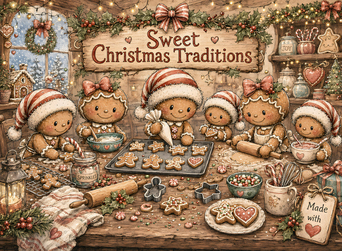 Sweet Christmas Traditions gingerbread glass cutting board