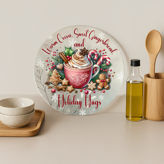 Warm Cocoa Sweet Gingerbread-Round Glass Cutting Board 12"