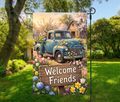 Welcome Friends Blue Truck Spring-12 × 18 Garden Flag (Single-Sided)