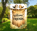 Welcome Friends Garden Flag 12×18 – Whimsical Birds (Single-Sided)